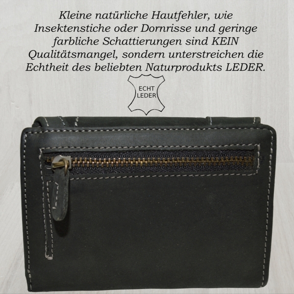 Edle Damen Geldbörse Portmonnaie Geldbeutel aus weichem Wasserbüffel Leder (schwarz)